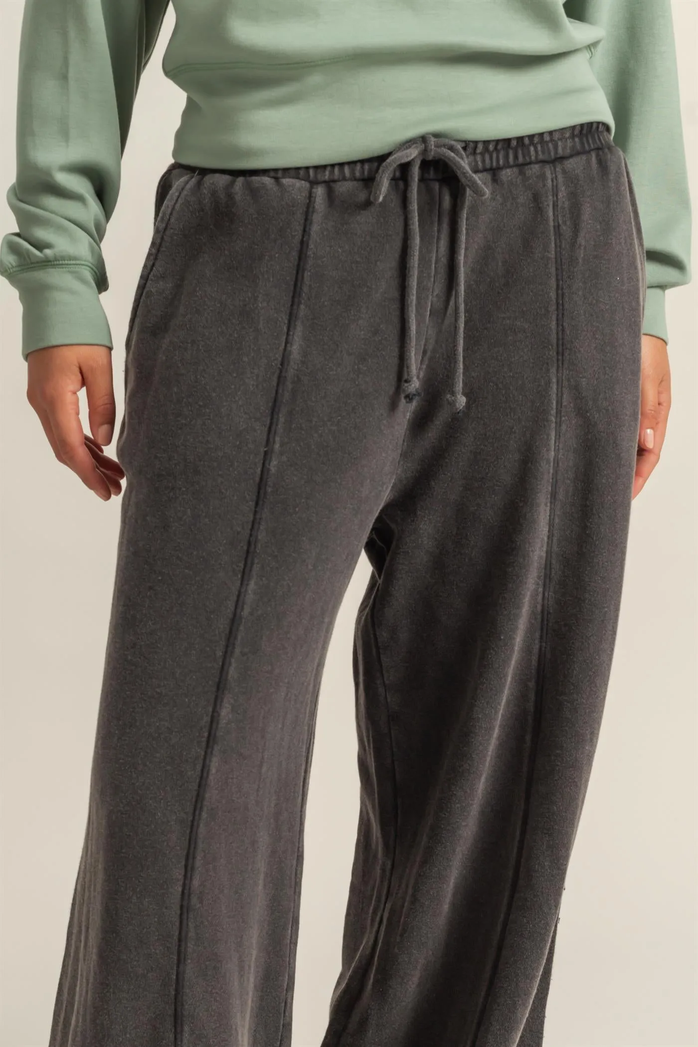 DZ25A428-Wide Leg Drawstring Washed Sweatpants