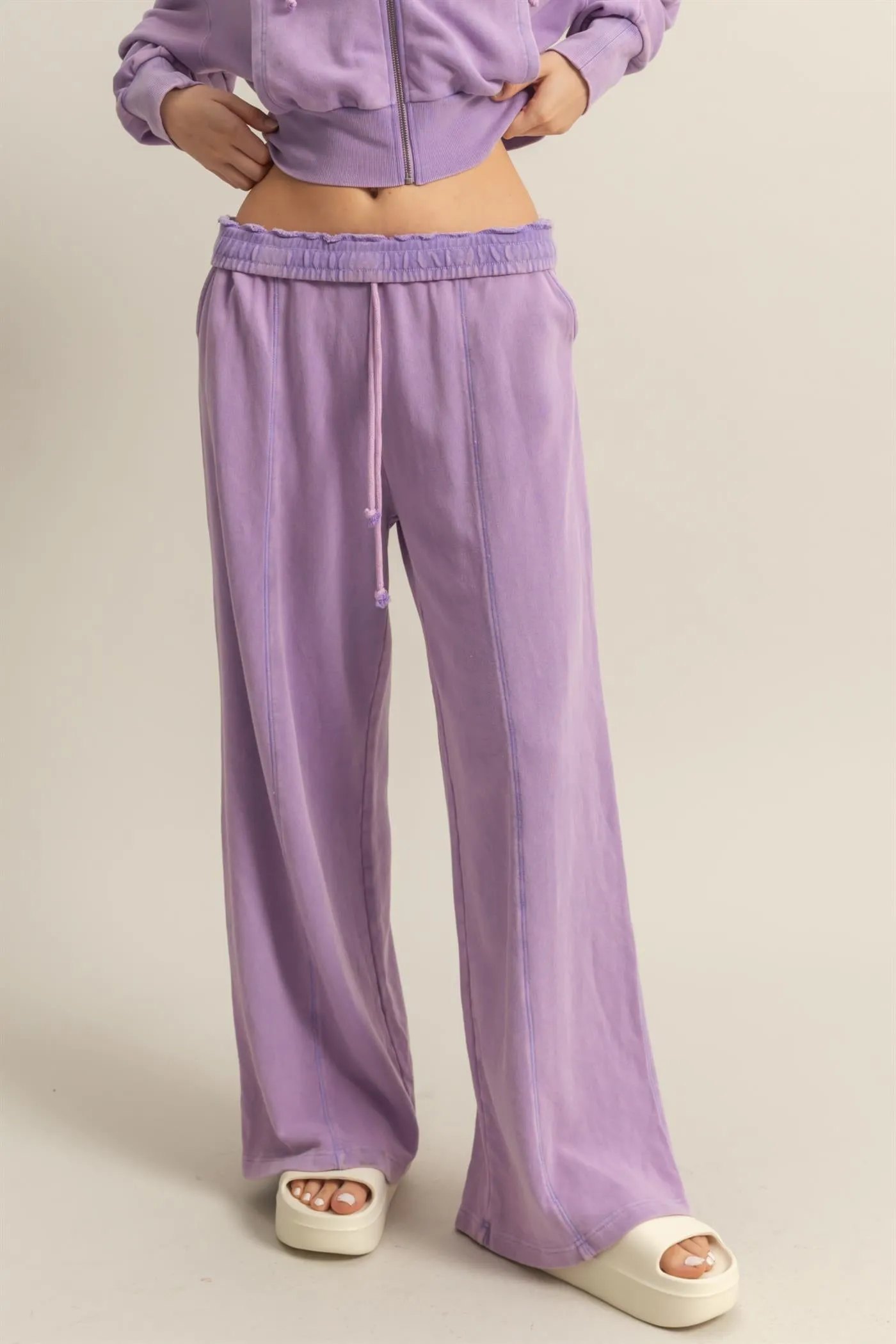 DZ25A428-Wide Leg Drawstring Washed Sweatpants