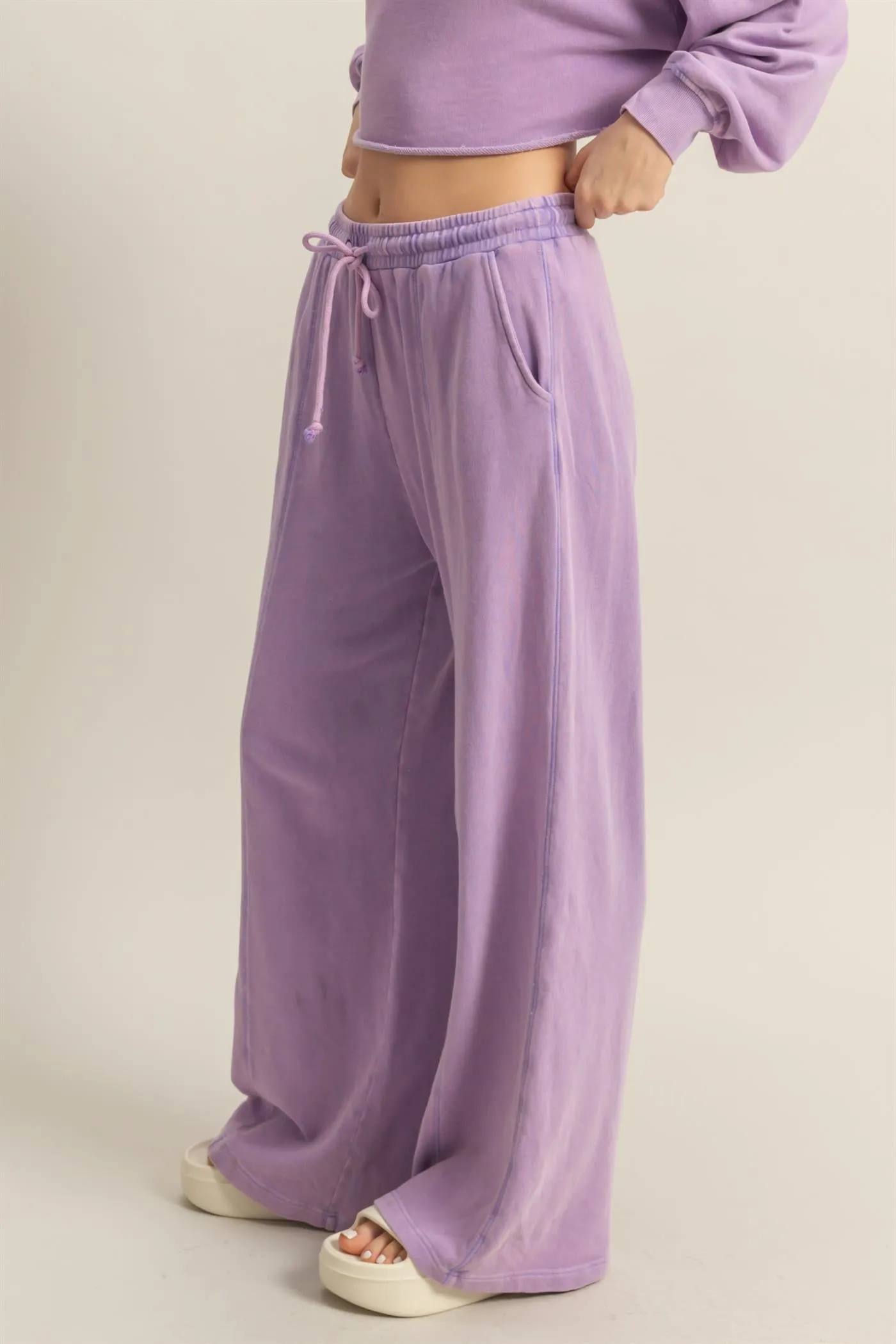 DZ25A428-Wide Leg Drawstring Washed Sweatpants