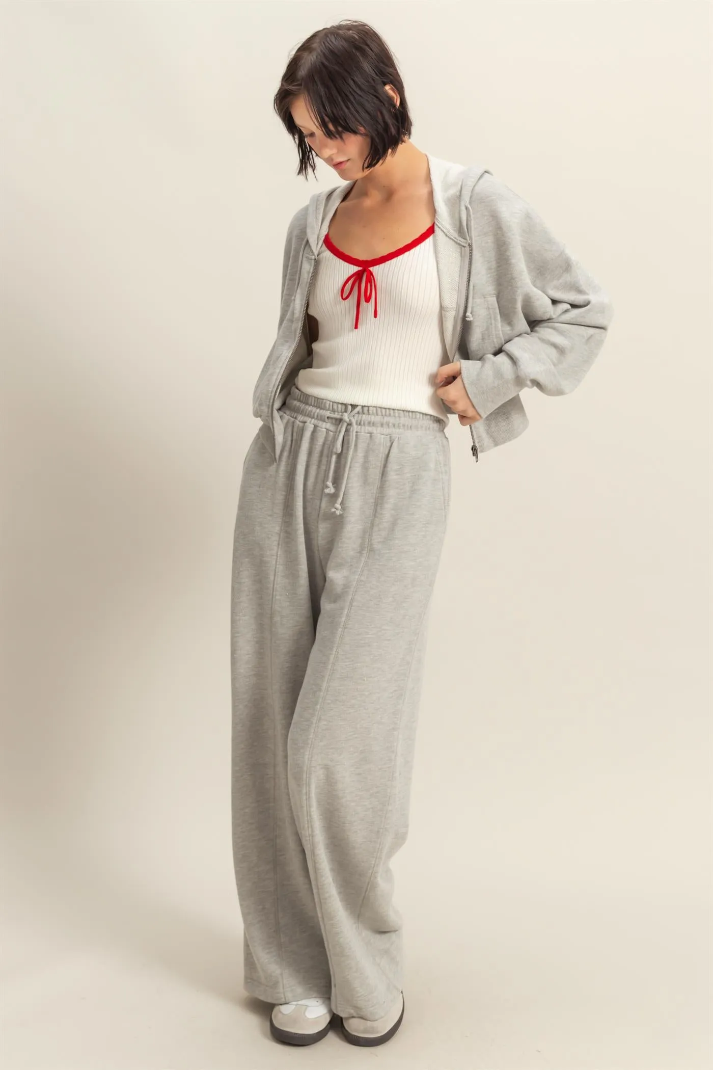 DZ25A428-Wide Leg Drawstring Washed Sweatpants