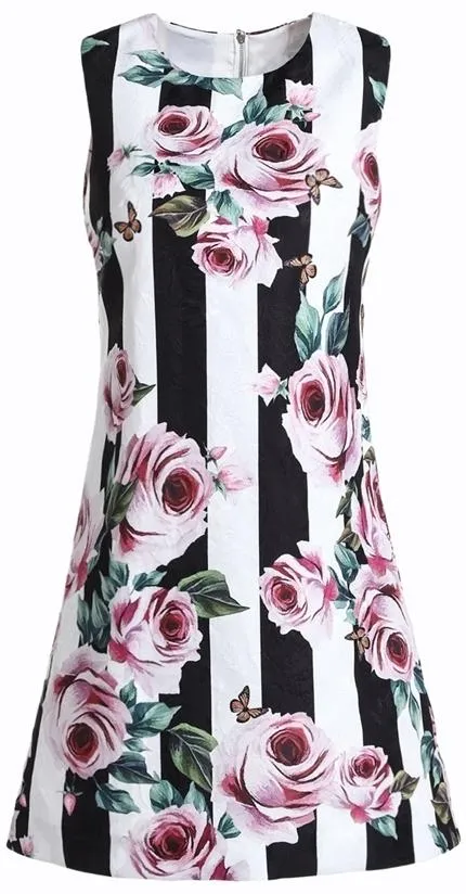 Floral & Striped Print Shift Dress