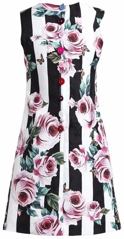 Floral & Striped Print Shift Dress