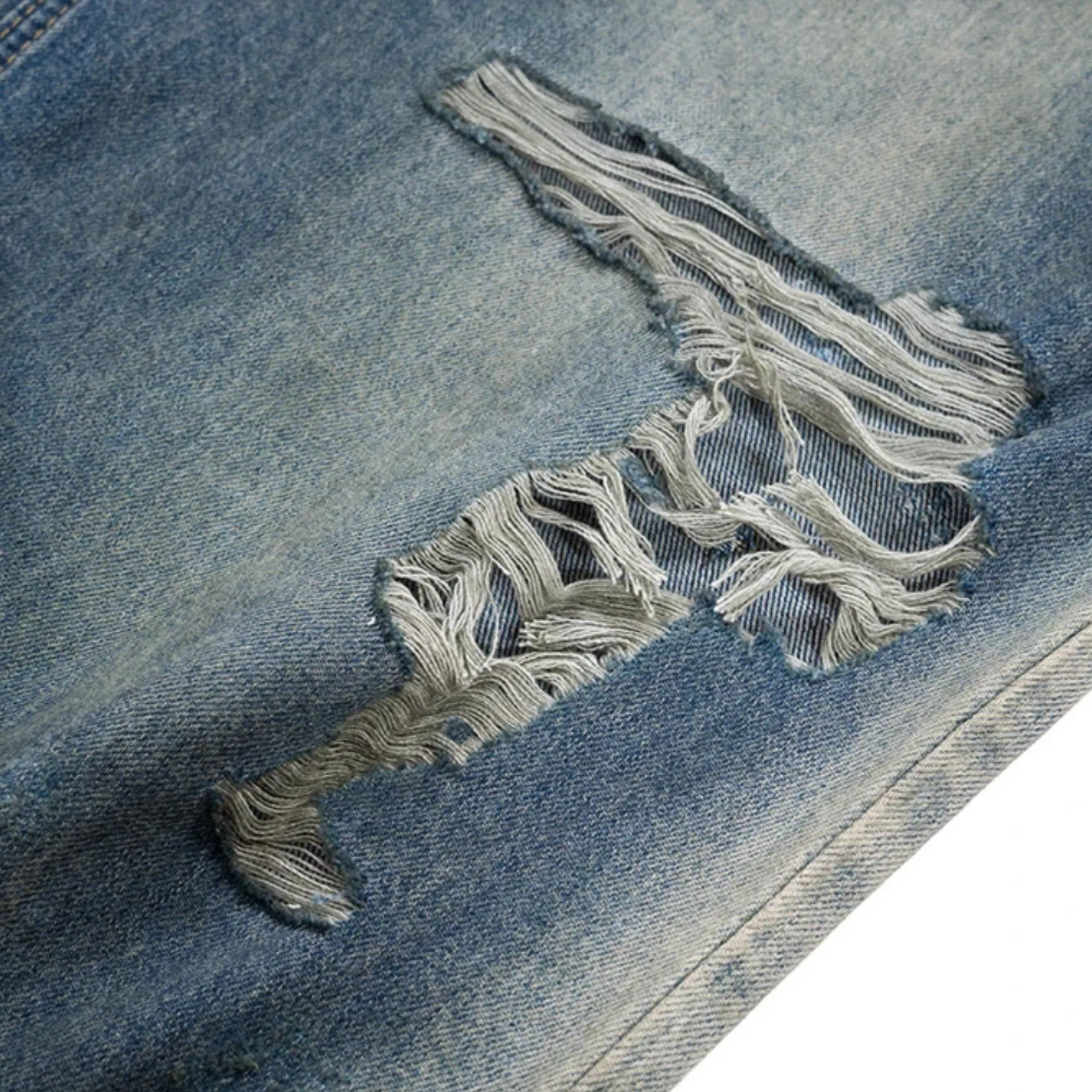 Frayed Damaged Hole Baggy Wide Leg Jeans for Men's Hip Hop Streetwear Denim Oversized Cargo Pants