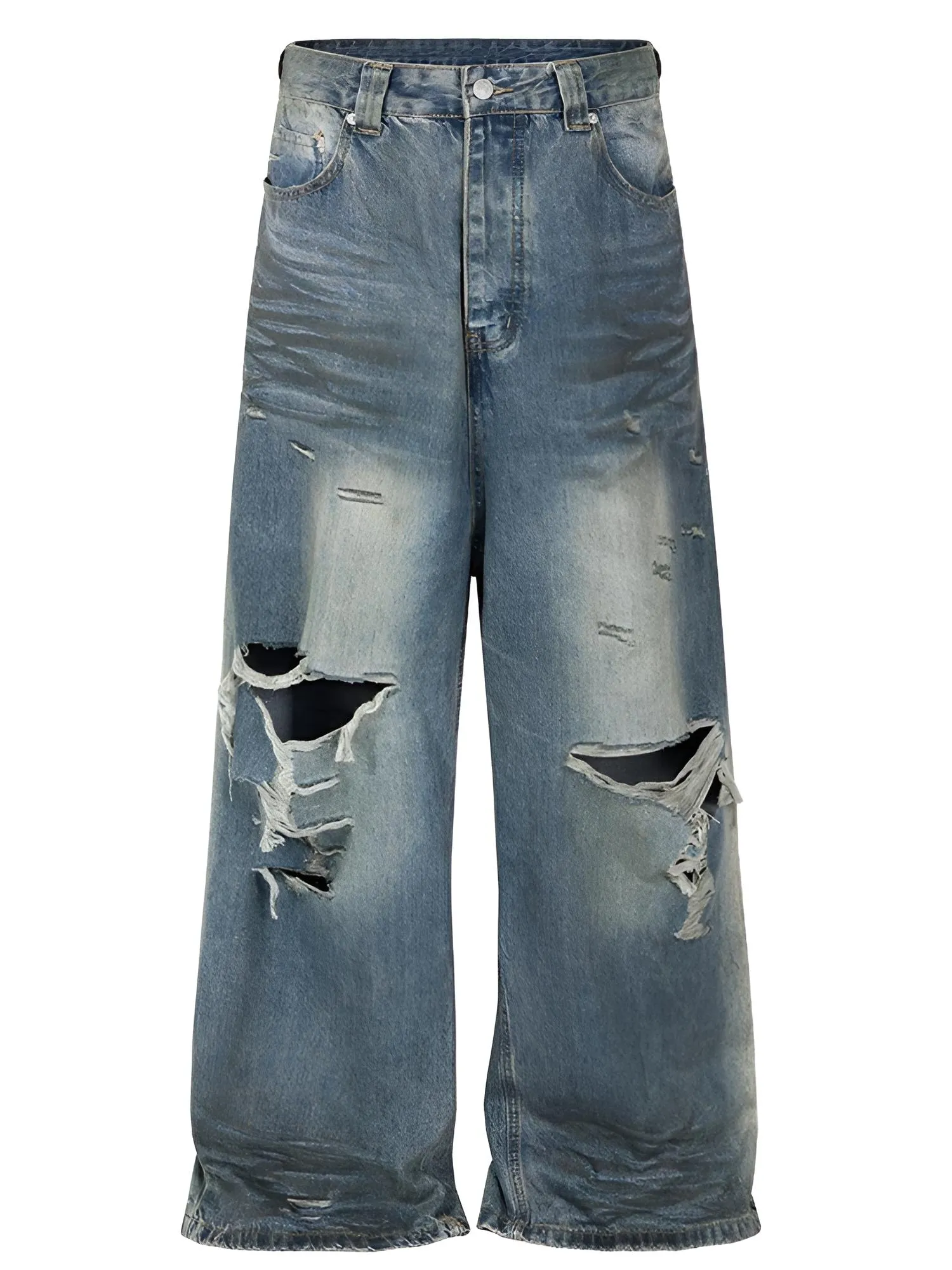 Frayed Damaged Hole Baggy Wide Leg Jeans for Men's Hip Hop Streetwear Denim Oversized Cargo Pants