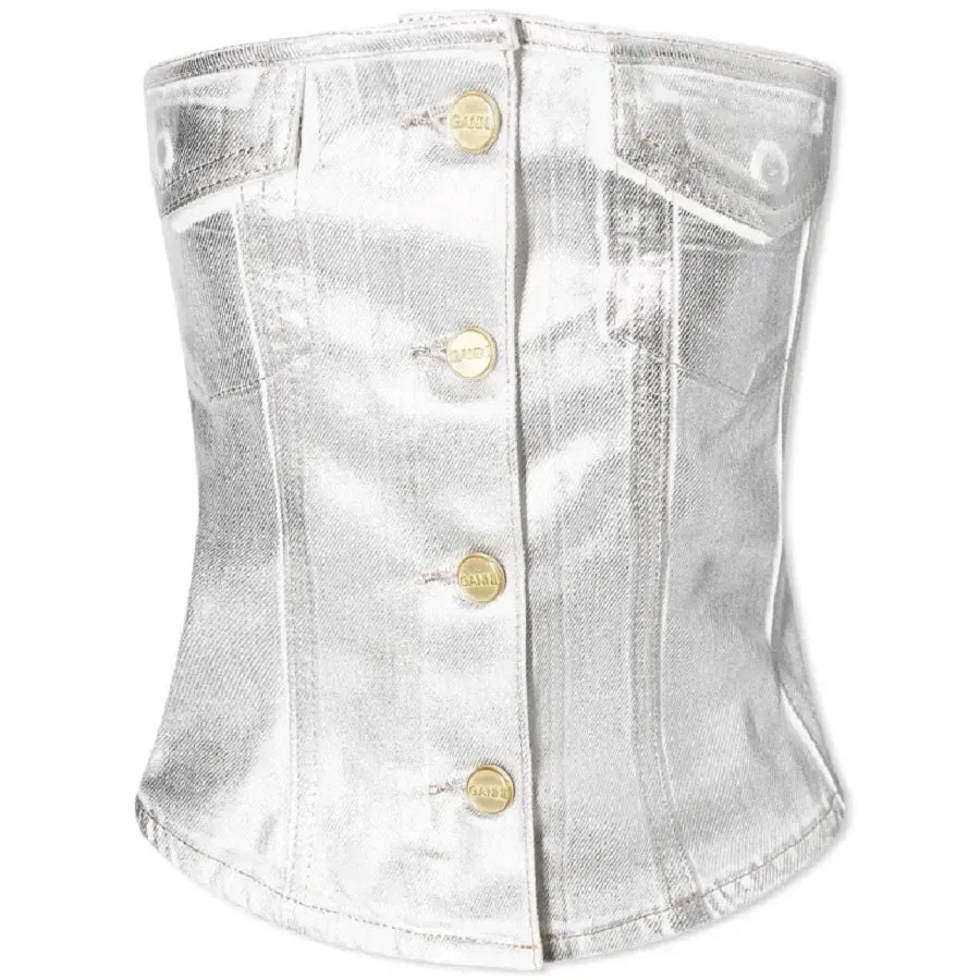 Ganni Foil Denim corset, silver