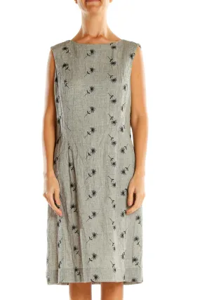 Gray Floral Print Retro Shift Dress