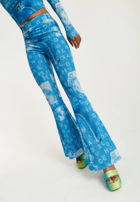 House Of Holland Denim Print Flare Trousers