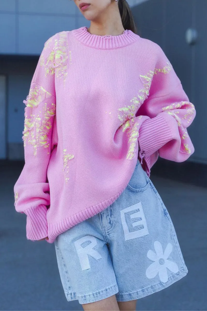 HWR1083 Neon Splash Oversized Sweater