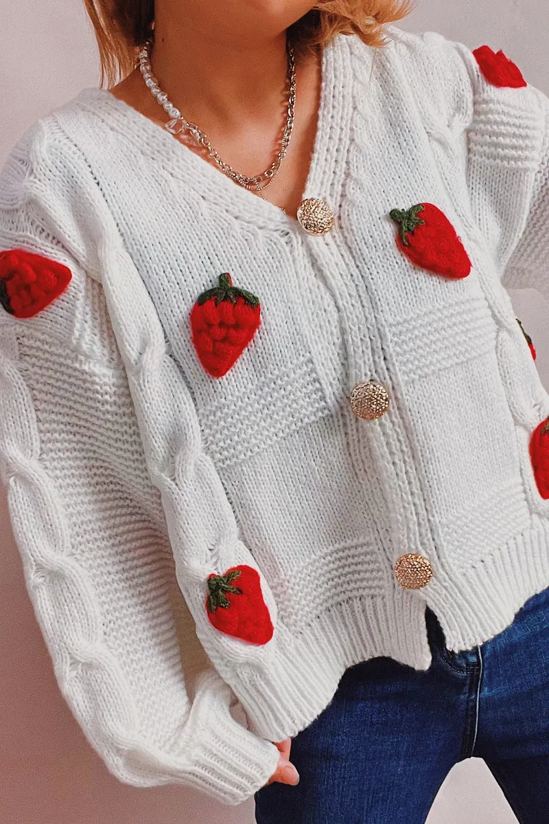 HWS1257 Berry Sweet Chunky Knit Cardigan