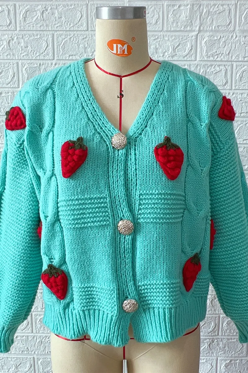 HWS1257 Berry Sweet Chunky Knit Cardigan