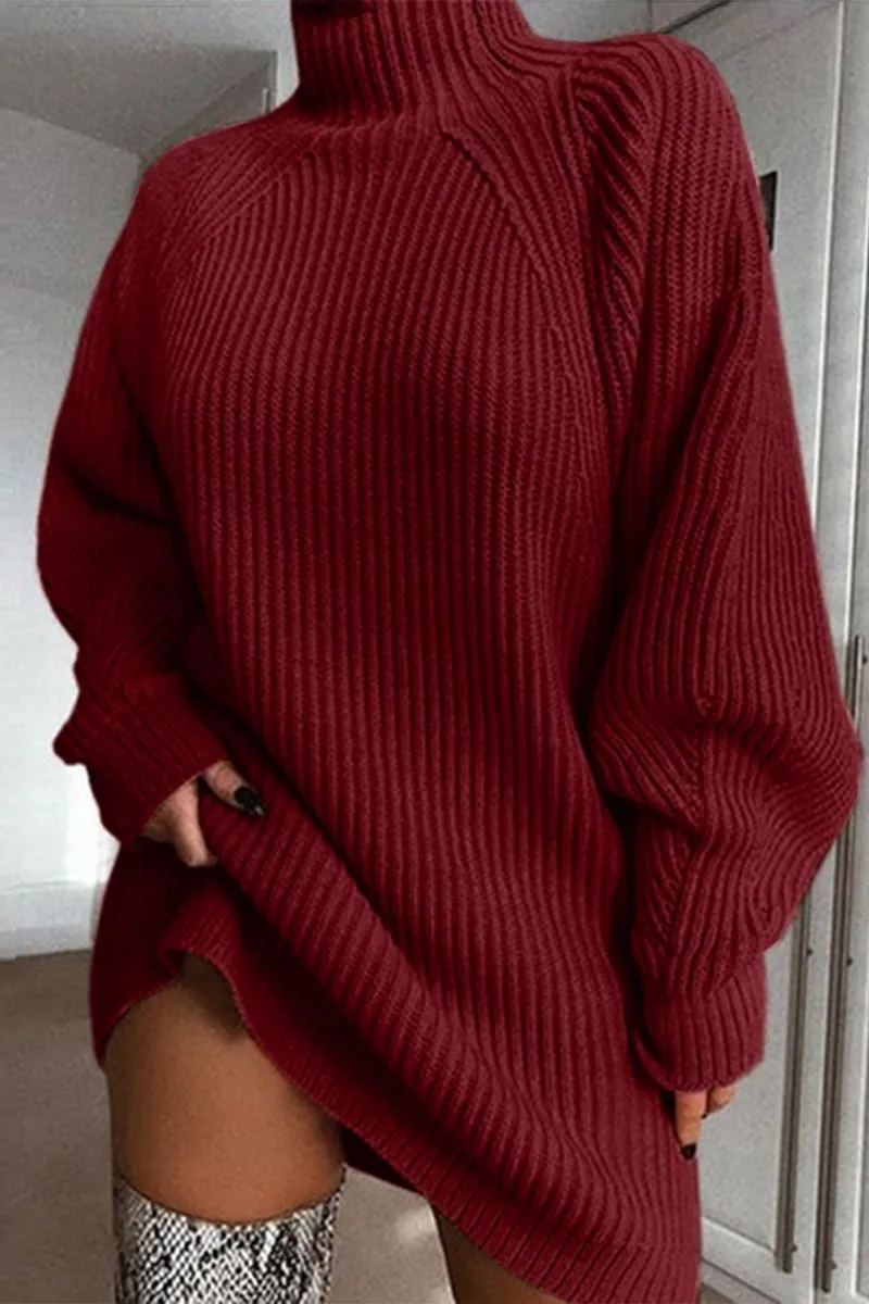 HWS1258 Cozy Chill Turtleneck Sweater Dress