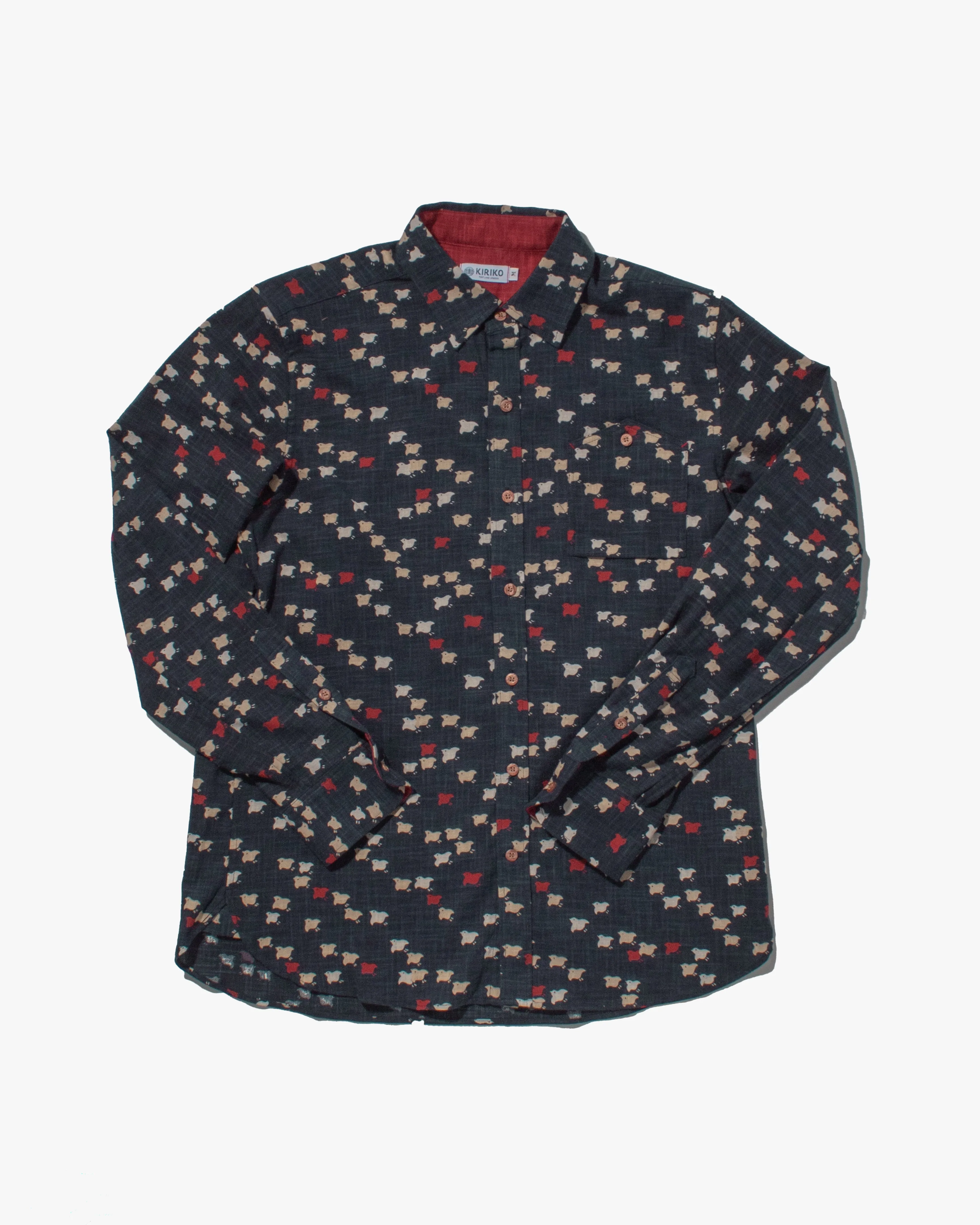 Kiriko Original Shirt, Long Sleeve Button-Up, Indigo Chidori with Red