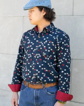 Kiriko Original Shirt, Long Sleeve Button-Up, Indigo Chidori with Red