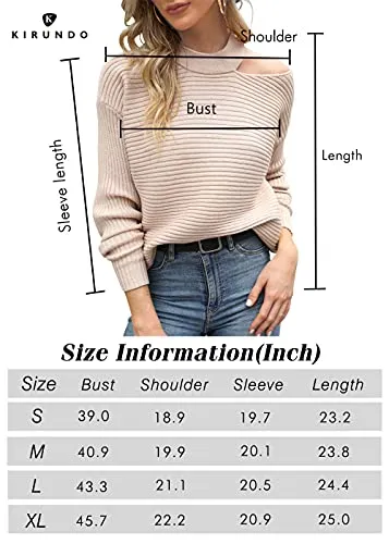 KIRUNDO 2021 Women’s Sweaters Halter Neck Off Shoulder Long Sleeves Knit Sweater Loose Solid Pullovers Tops (Khaki, X-Large)