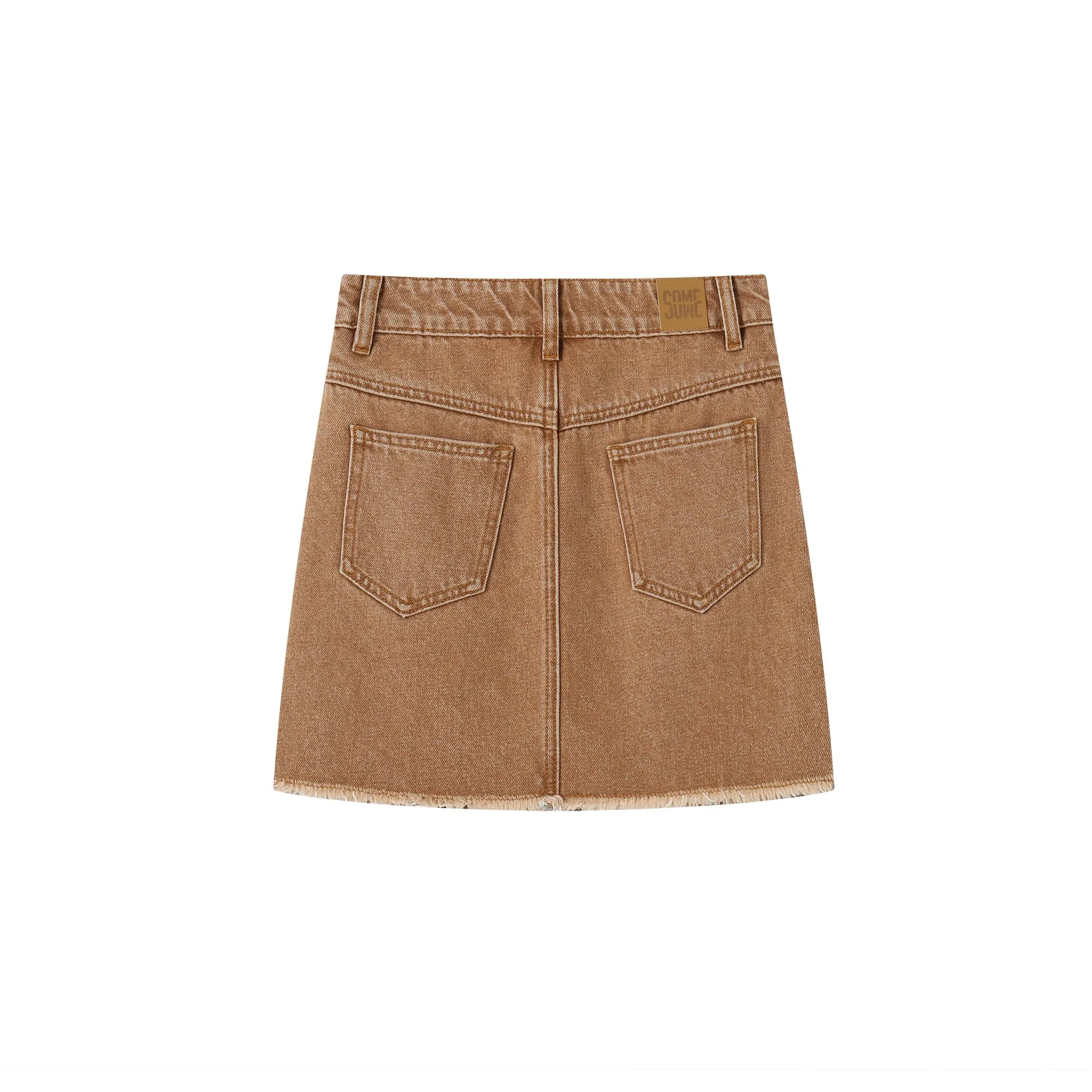 Lace Denim Short Skirt In Brown