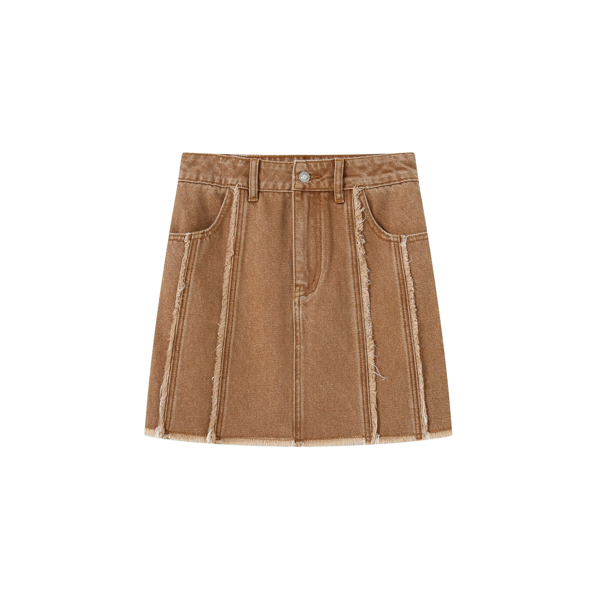 Lace Denim Short Skirt In Brown