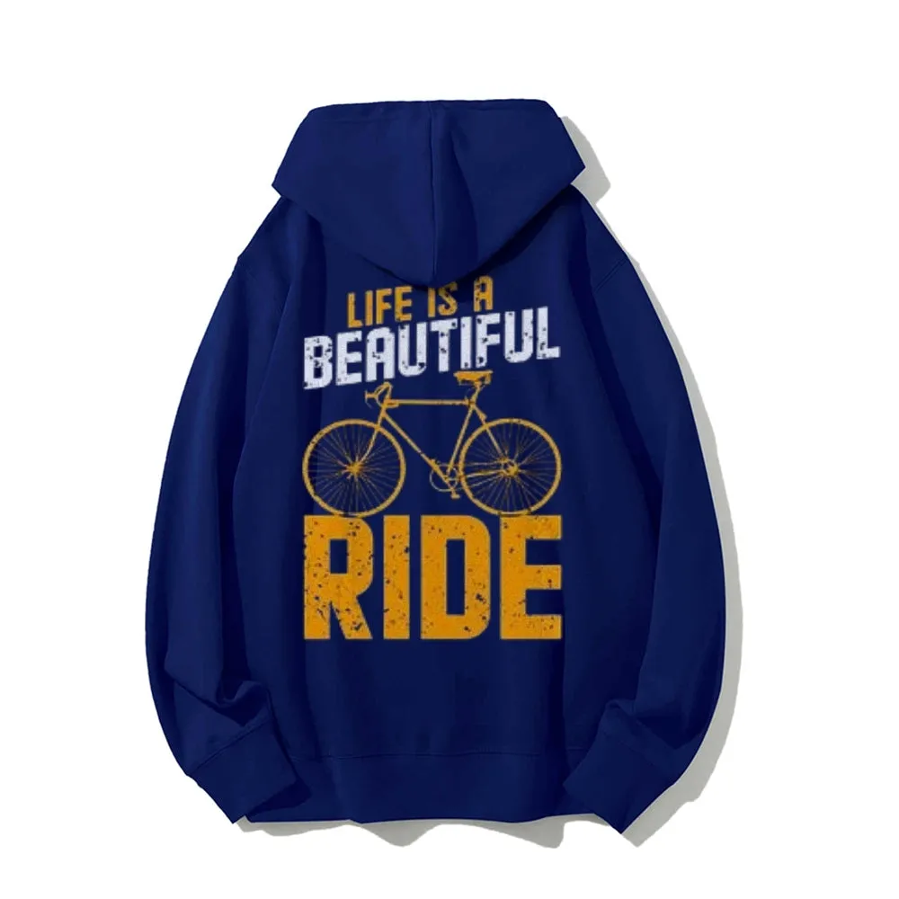 Life Is A Beautiful Ride Funny Letter Graphic Pullover With Kangaroo Pocket Hoodies