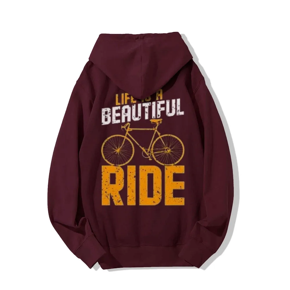 Life Is A Beautiful Ride Funny Letter Graphic Pullover With Kangaroo Pocket Hoodies