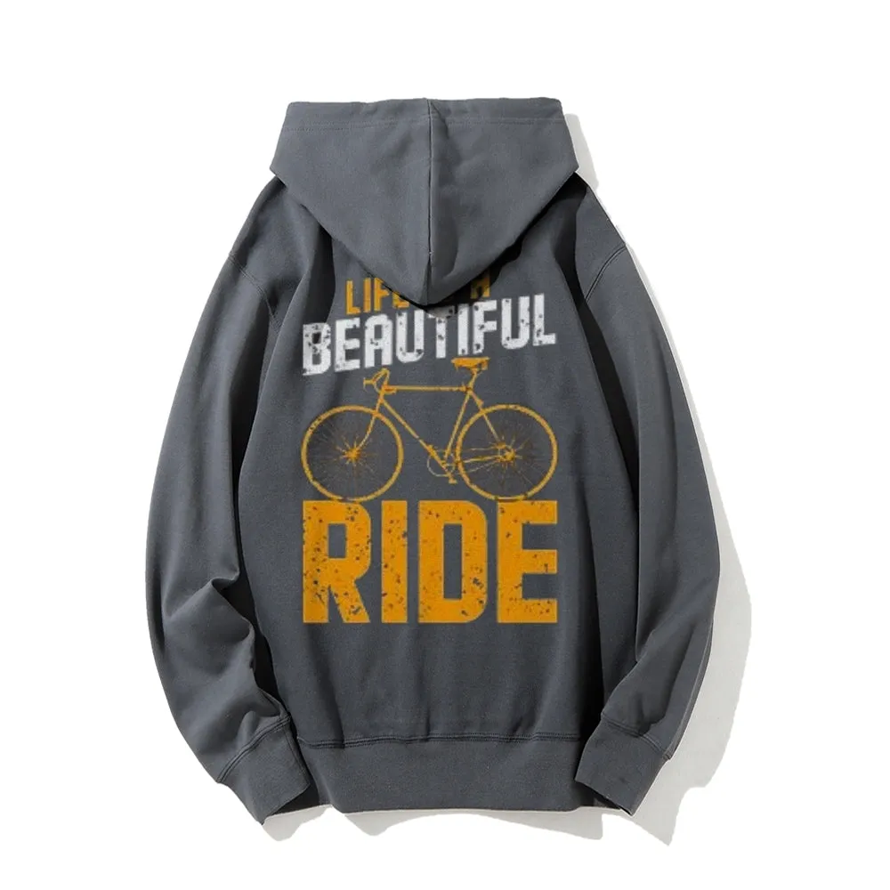 Life Is A Beautiful Ride Funny Letter Graphic Pullover With Kangaroo Pocket Hoodies