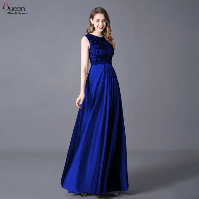 Long Appliques Evening A-line Scoop Sleeveless Dress