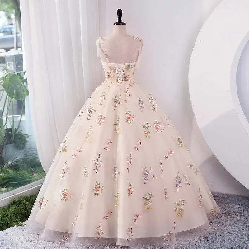 Luxury Floral Embroidery Long Pink Prom Evening Dresses Women Summer Party Formal Occasions Reception Dress