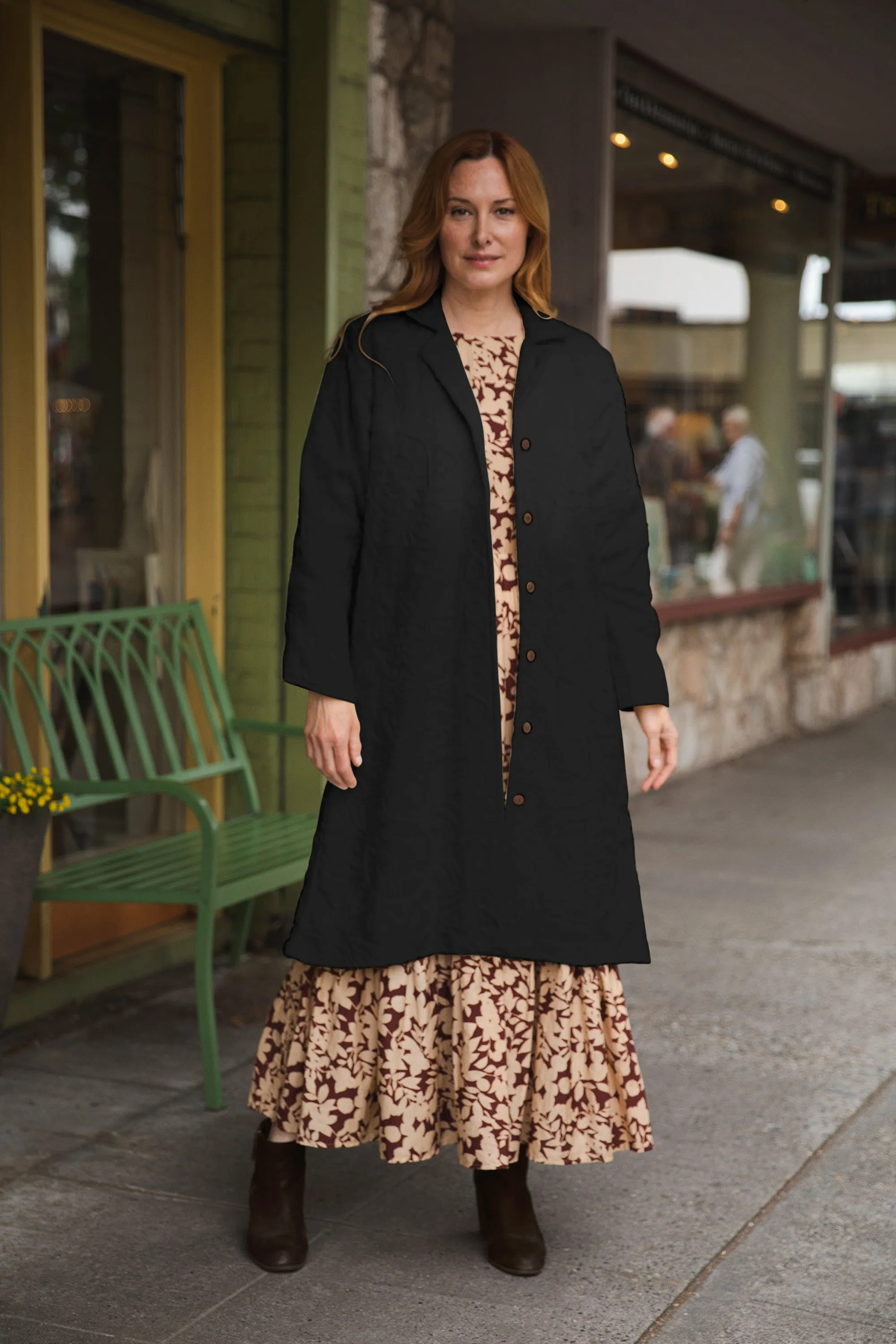 MALIKA COAT - Black on Black Embroidery