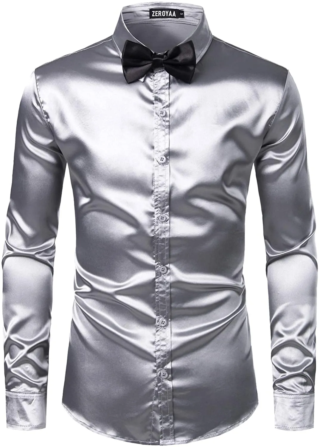 Men's Luxury Champagne Gold Shiny Silk Like Satin Button Up Shirt