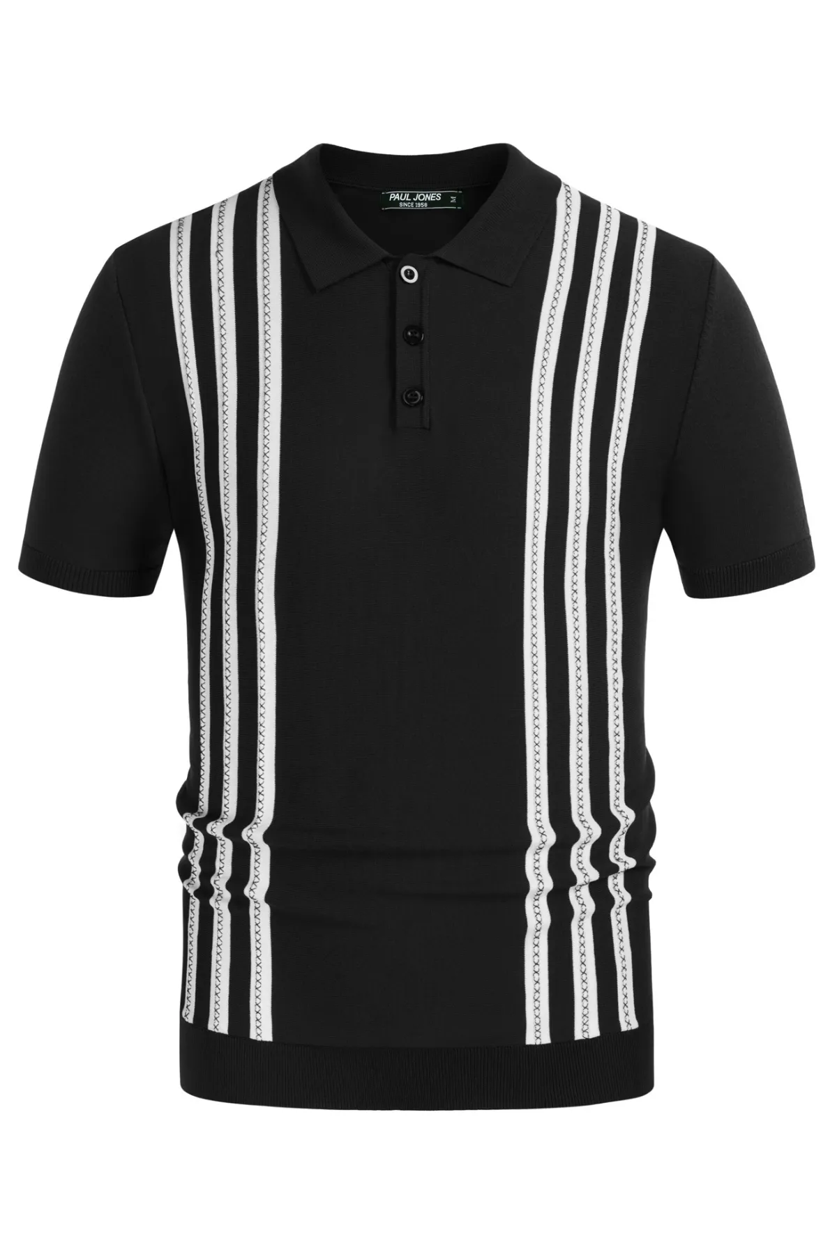 Men's Vintage Stripe Knitted Polo Shirts Short Sleeve Pullover Golf Knit Mens Polo Shirt