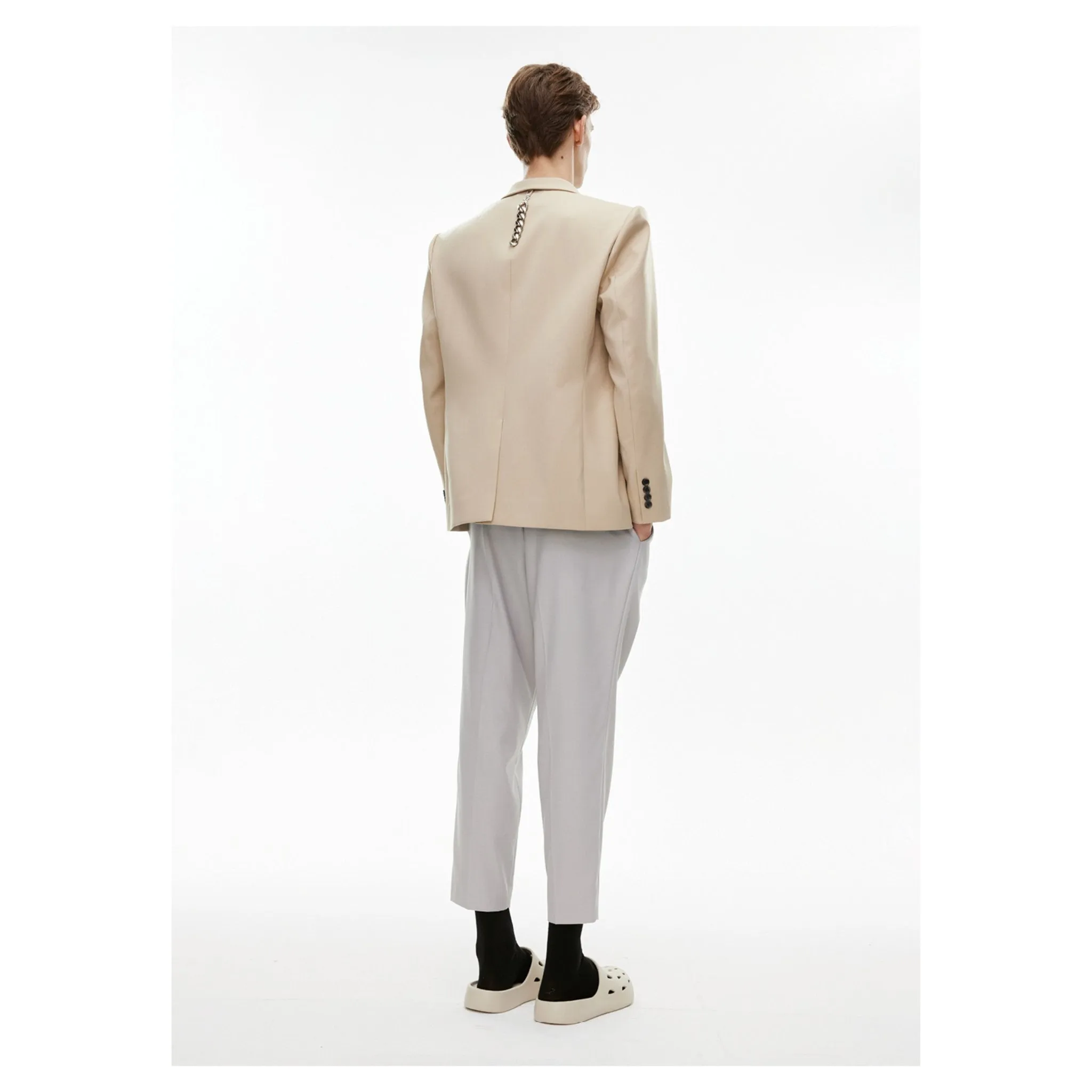 Metal Chain Classic Double Breasted Suit Khaki