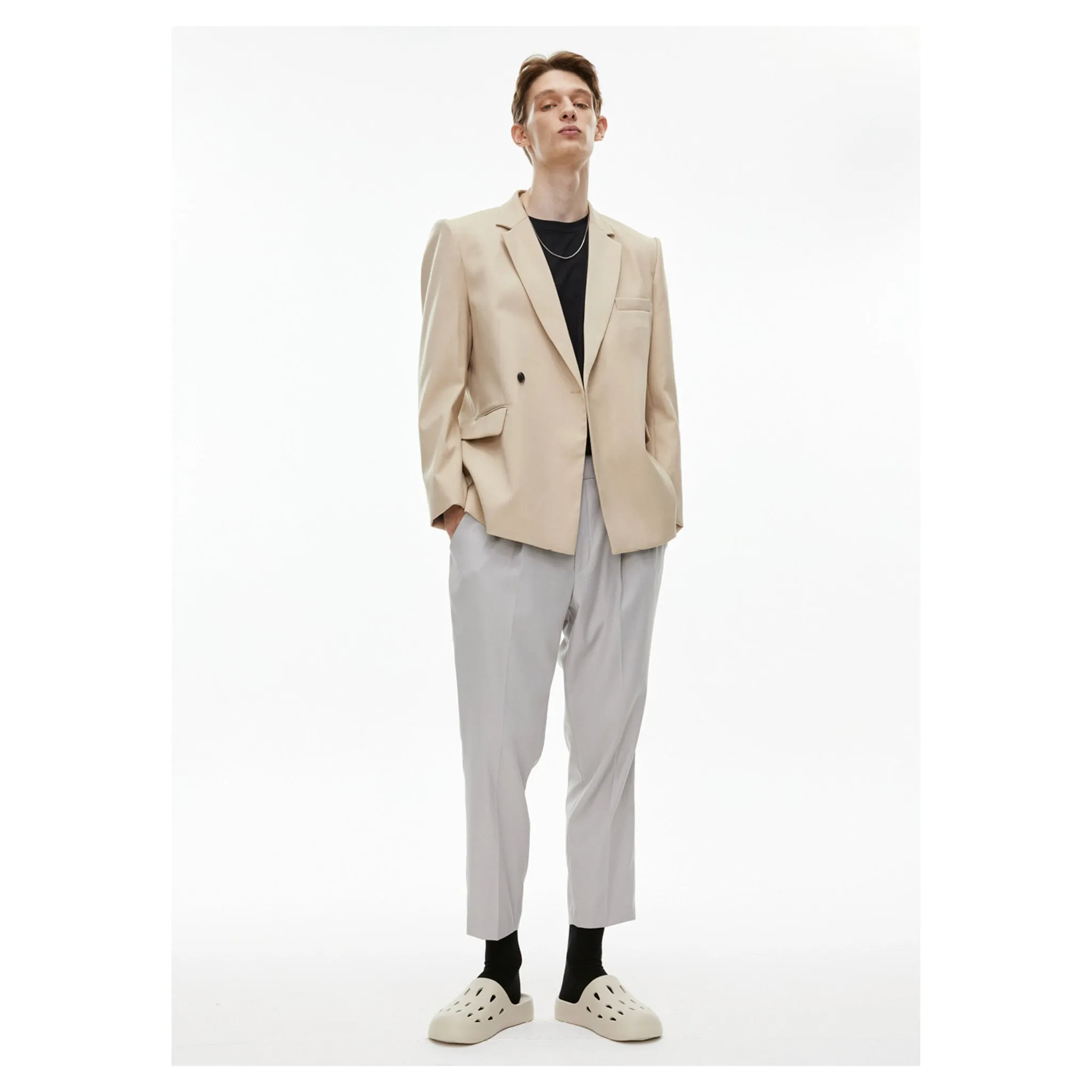 Metal Chain Classic Double Breasted Suit Khaki