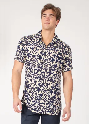 Navy Abstract Button Up Short Sleeve Dress Shirt