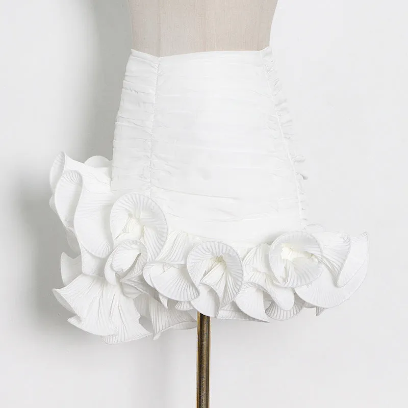 Niche Design Pettiskirt Milky White Package Hip With A Zipper Wooden Ear Short Stitching Skirt Women