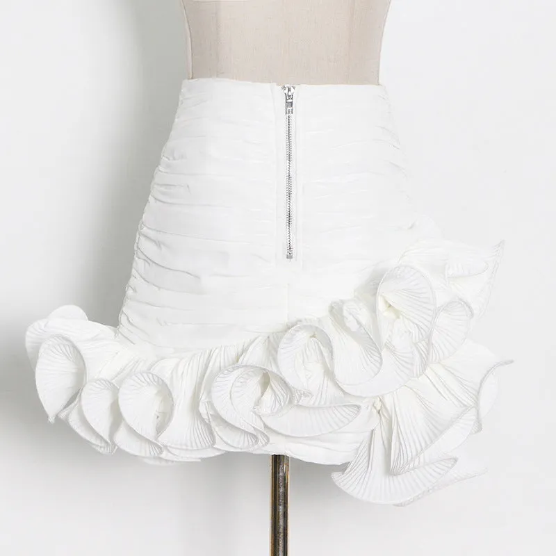 Niche Design Pettiskirt Milky White Package Hip With A Zipper Wooden Ear Short Stitching Skirt Women