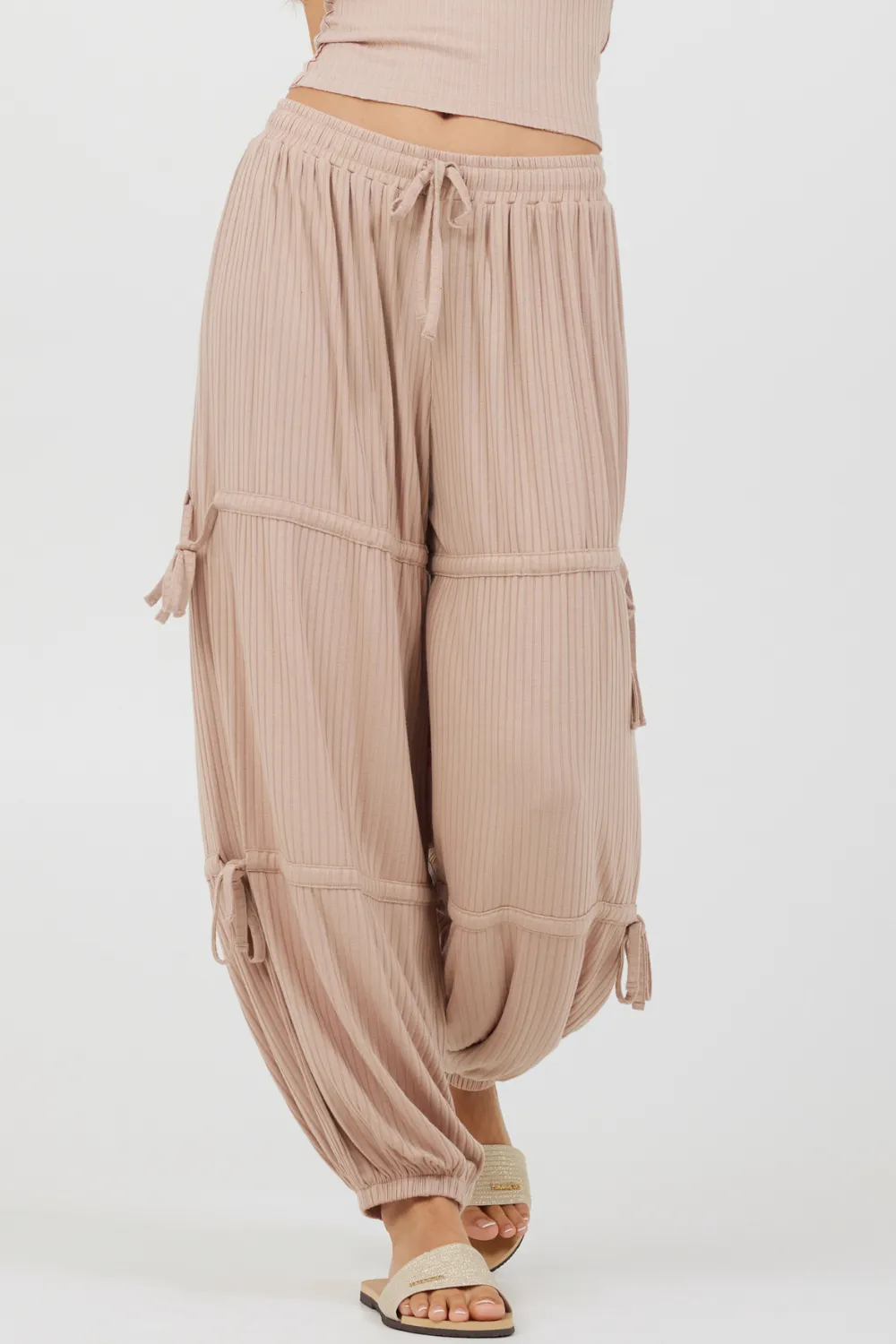 Nude Wide Rib Loose Fit Tie Pants