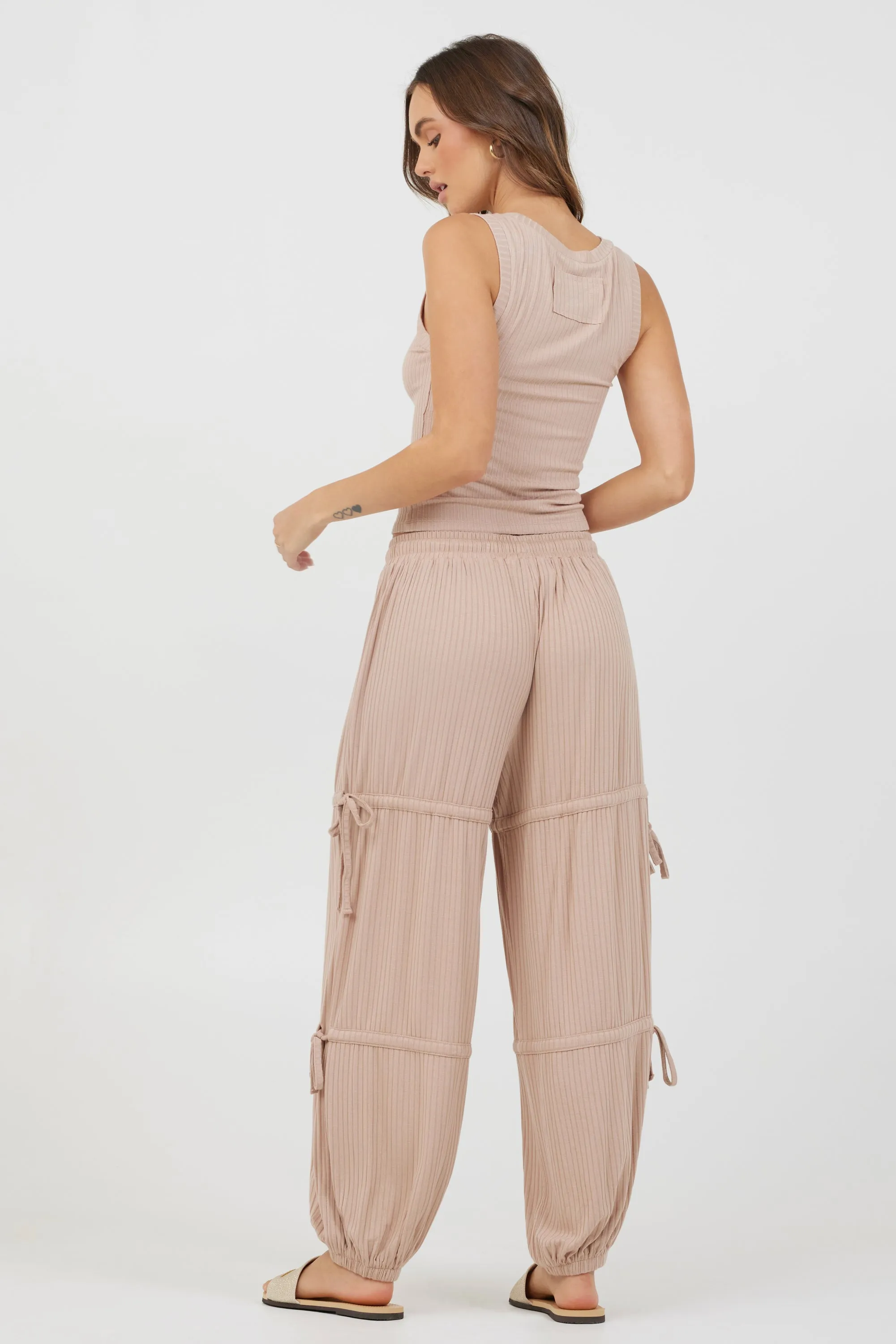 Nude Wide Rib Loose Fit Tie Pants