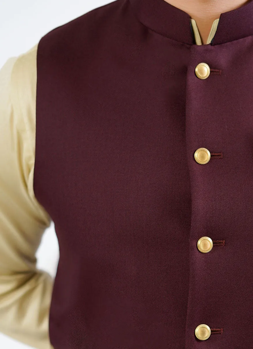 Plain Twill-Maroon, Merino Wool, Superior Serge, Waist Coat