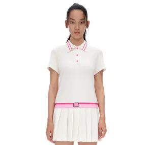 Pleated Short Polo Dress in Pink And White