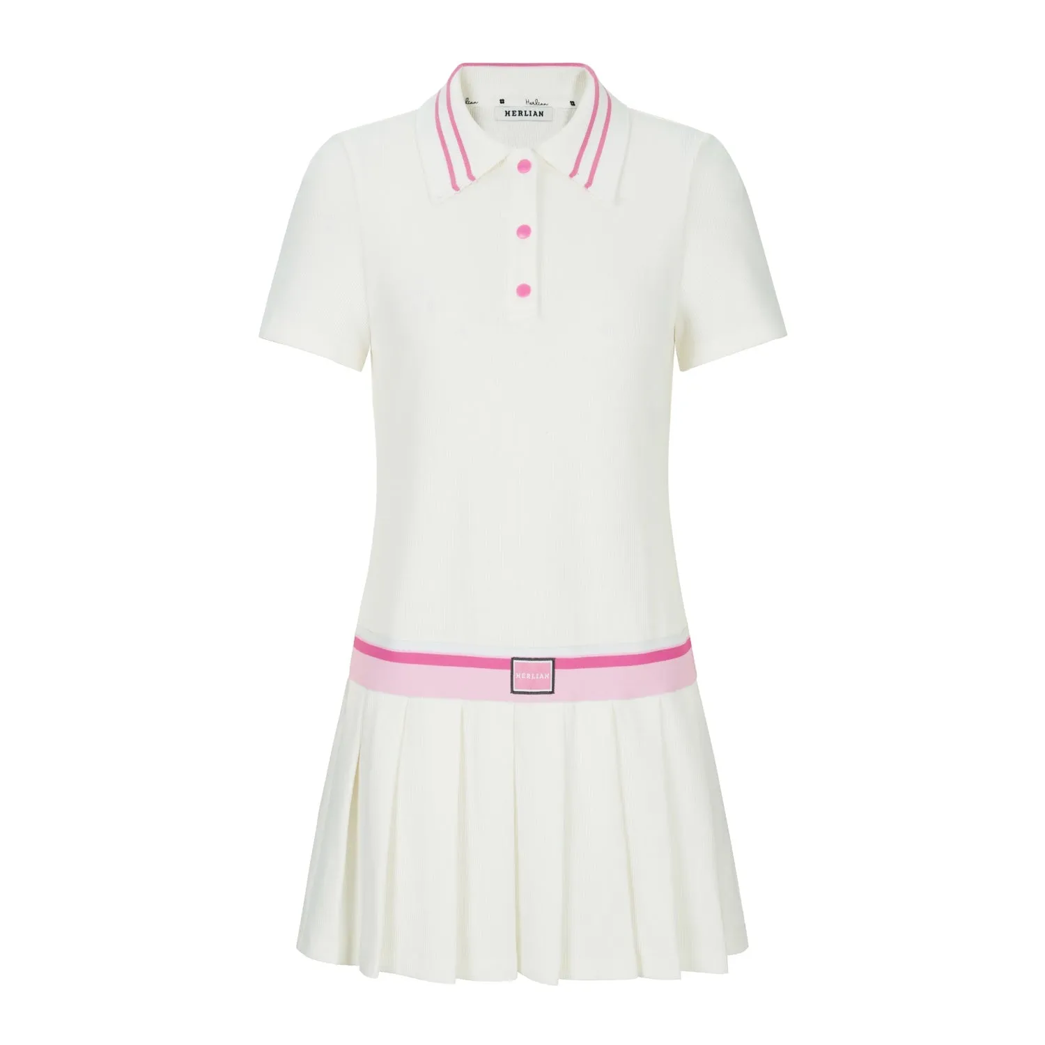 Pleated Short Polo Dress in Pink And White