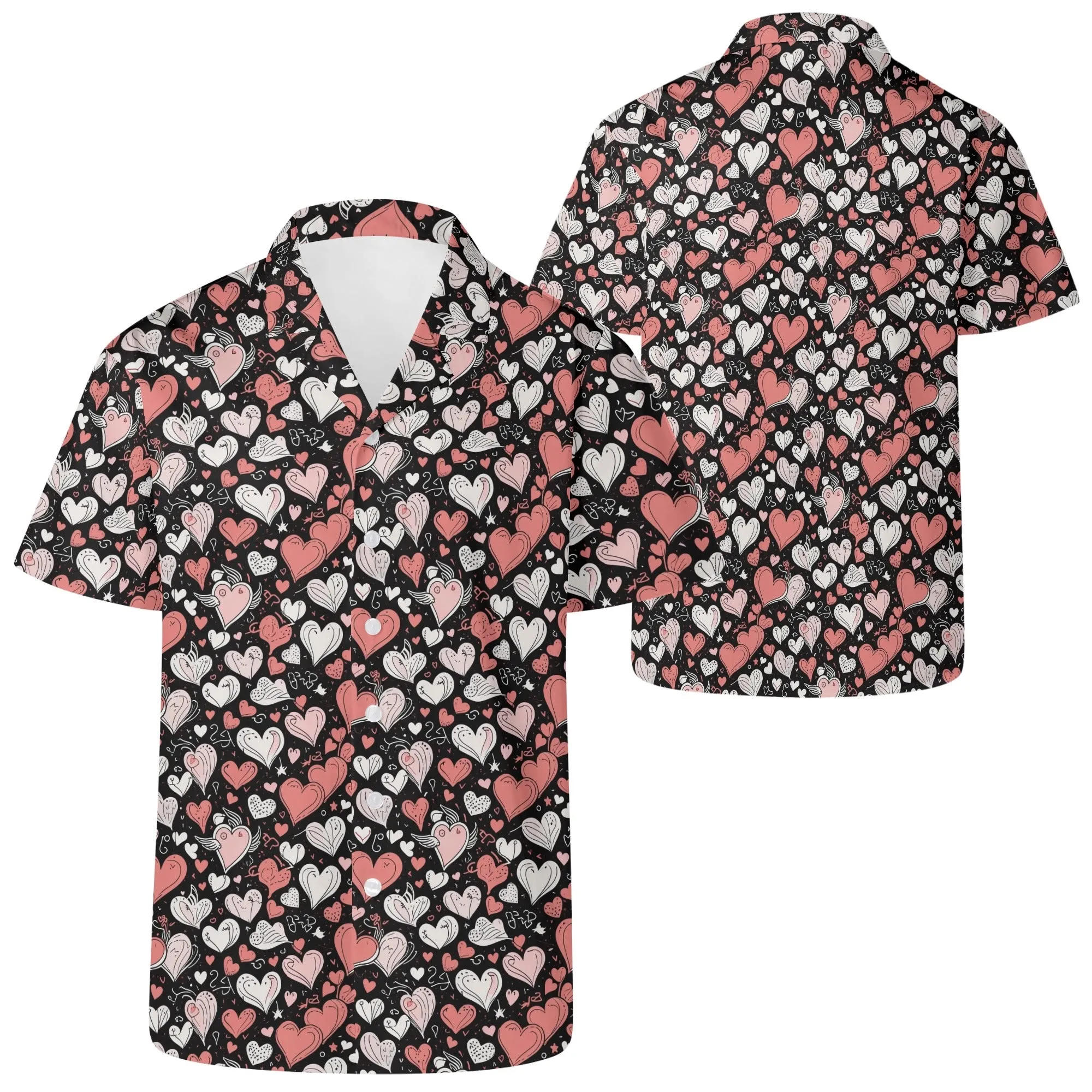 Red Hearts Mens Casual Hawaiian Shirt