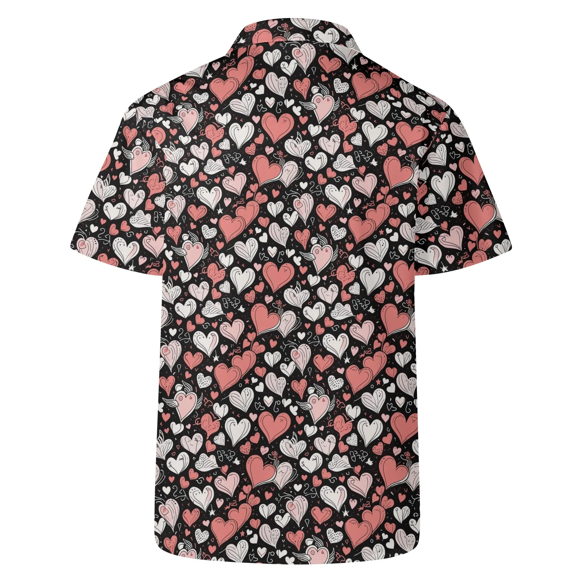 Red Hearts Mens Casual Hawaiian Shirt