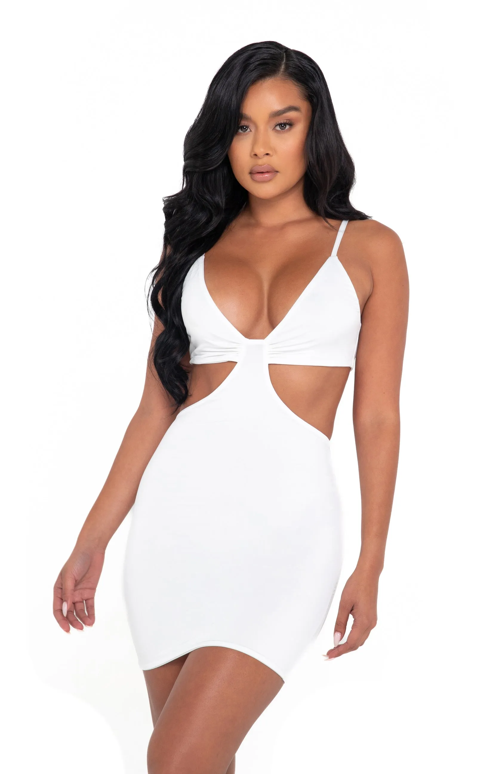 Roma Cutout Sculpted Mini Dress White