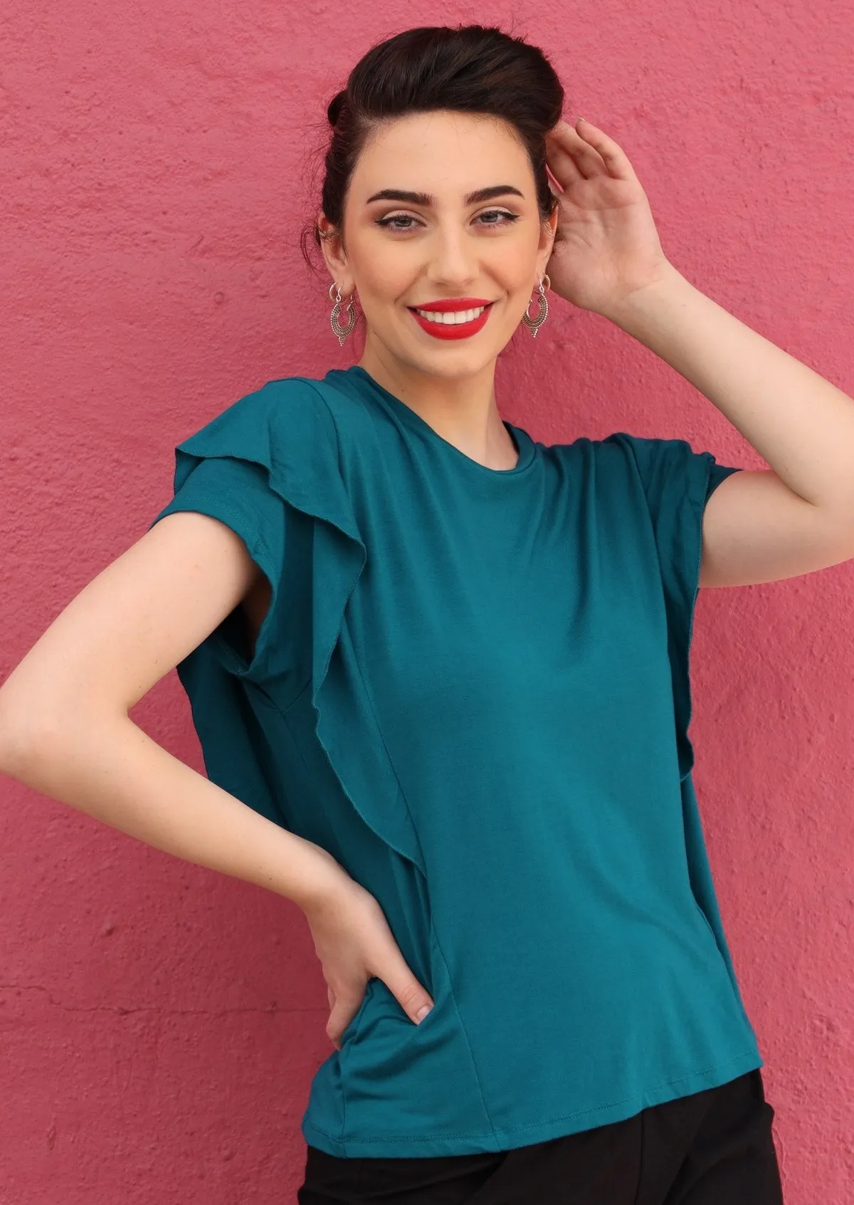 Ruffle Tee Teal