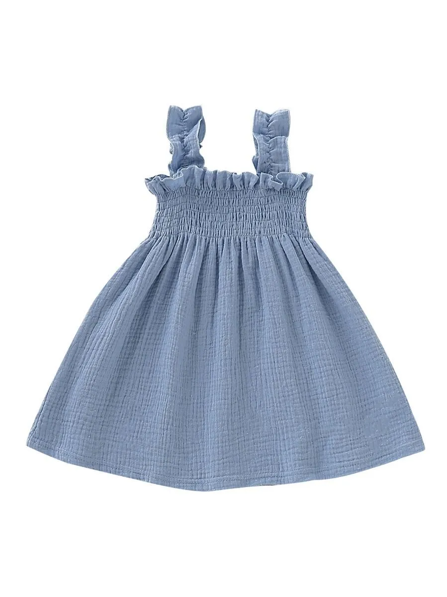 Solid Color Baby Toddler Girl Muslin Ruffle Suspender Dress