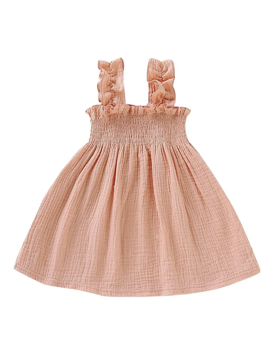 Solid Color Baby Toddler Girl Muslin Ruffle Suspender Dress