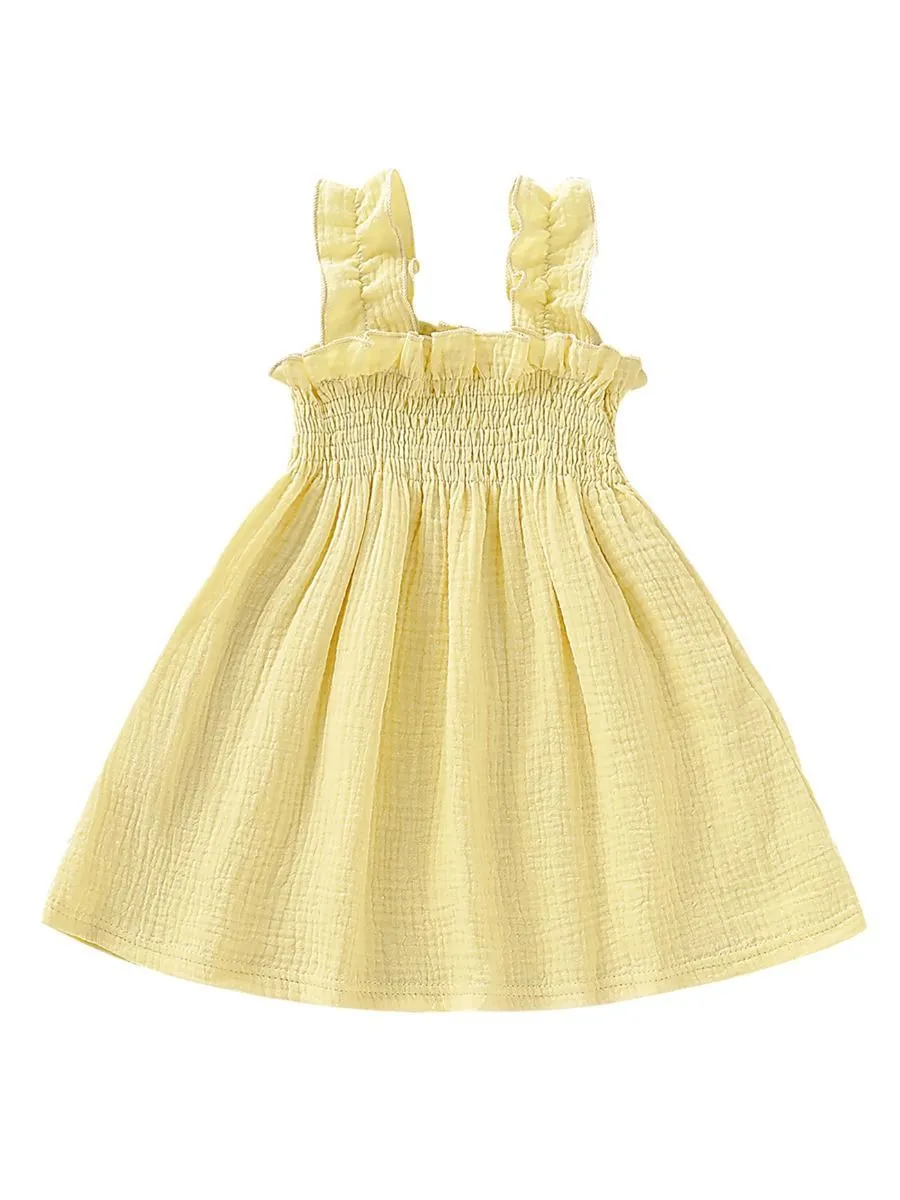 Solid Color Baby Toddler Girl Muslin Ruffle Suspender Dress