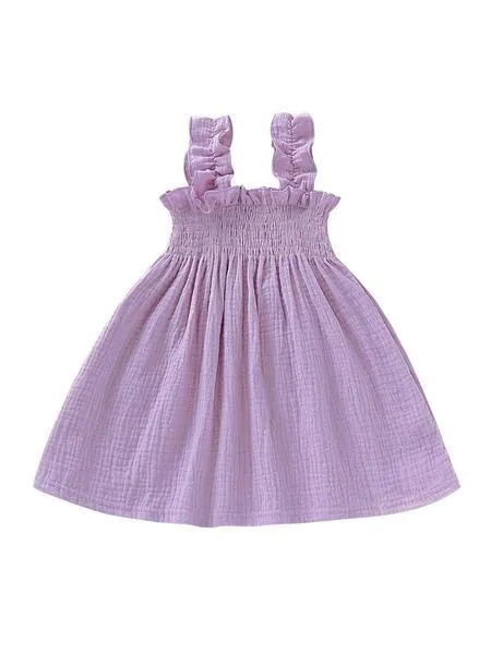 Solid Color Baby Toddler Girl Muslin Ruffle Suspender Dress