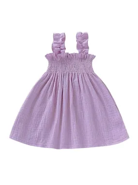 Solid Color Baby Toddler Girl Muslin Ruffle Suspender Dress