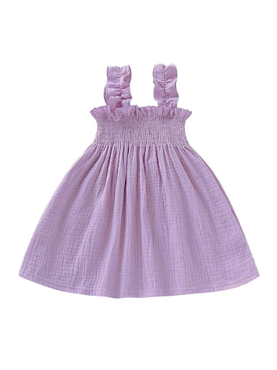 Solid Color Baby Toddler Girl Muslin Ruffle Suspender Dress