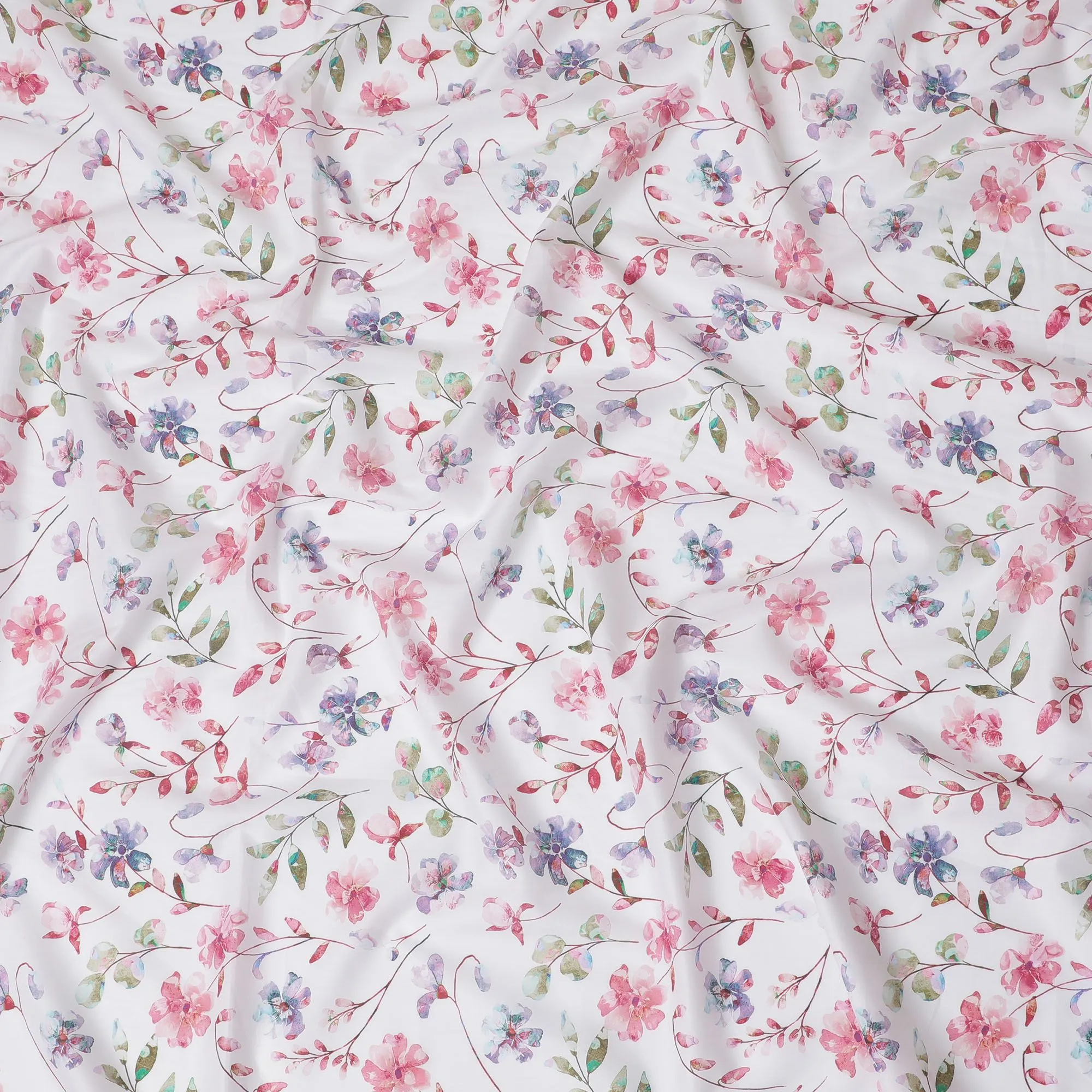 Spring Blossom Cotton Voile Fabric - 110cm Wide, Delicate Watercolor Floral from India-D18535