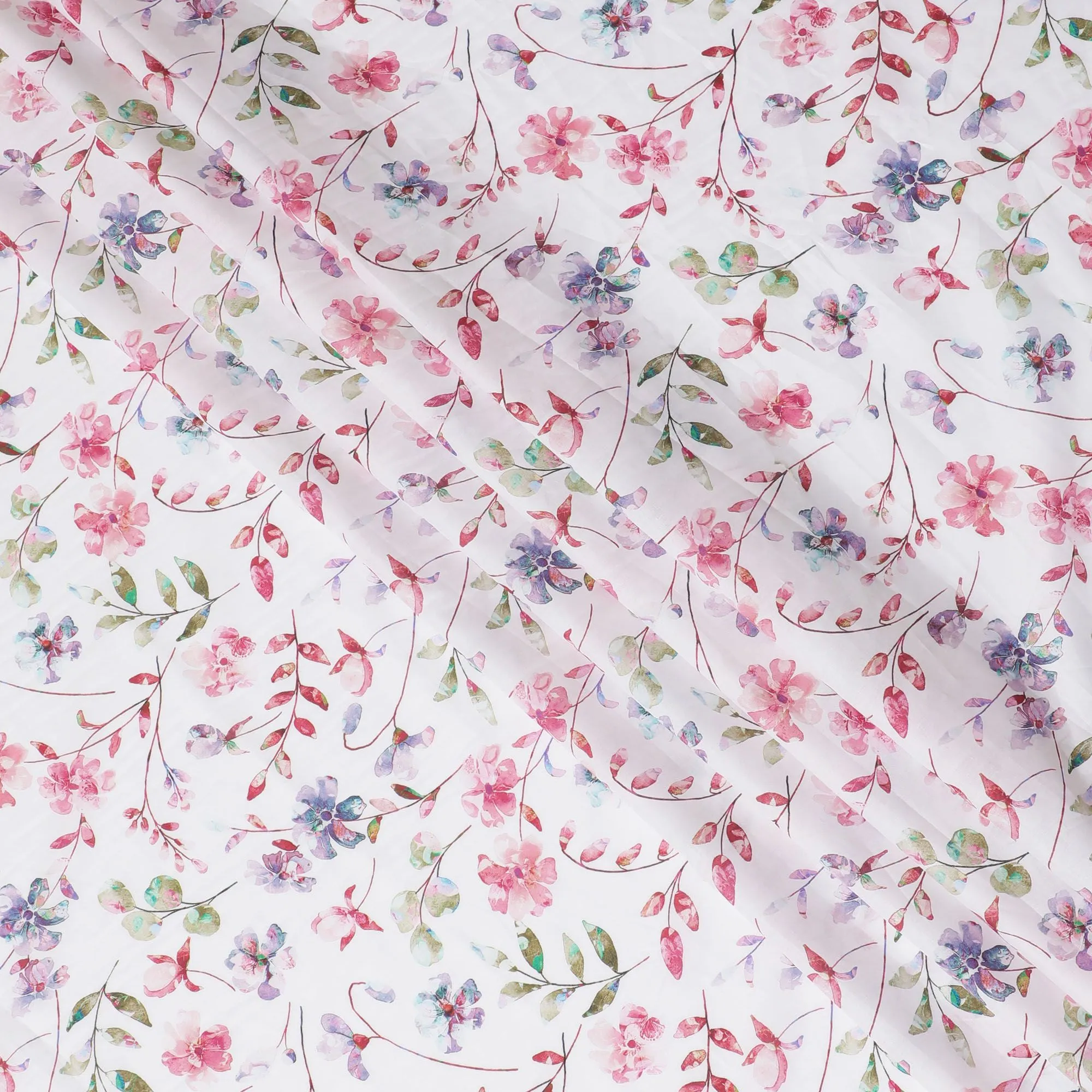 Spring Blossom Cotton Voile Fabric - 110cm Wide, Delicate Watercolor Floral from India-D18535